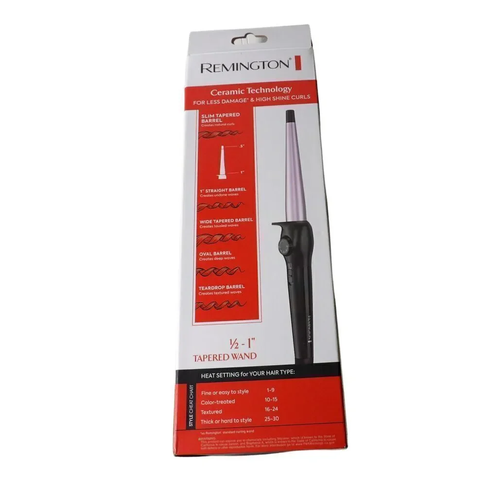REMINGTON 1/2 -1' INCH‎ CERAMIC TAPERED WAND HAIR CURLING IRON 30 HEAT SETTINGS